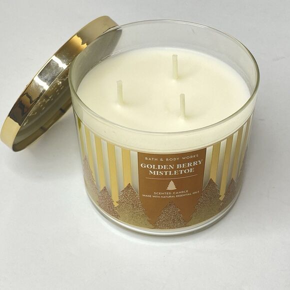 Bath & Body Works Golden Berry Mistletoe 3 Wick Candle 14.5oz NEW - Picture 2 of 4